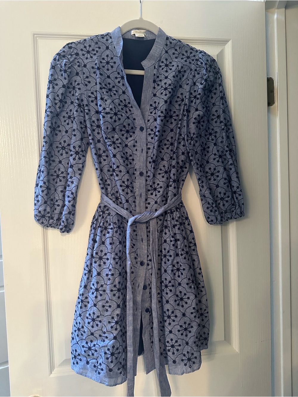 Shoshanna Blue Floral Eyelet Mini Dress with Belt